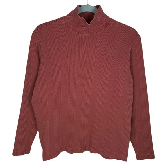 L.L. Bean Tops - Vintage LL Bean Shirt Womens S Red Brown Ribbed Mock Neck Top Casual Base Layer